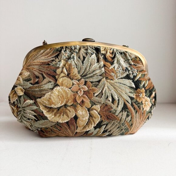 Vintage Grandma Floral Leaf Couch Print Tapestry Oval Bag - Picture 1 of 9